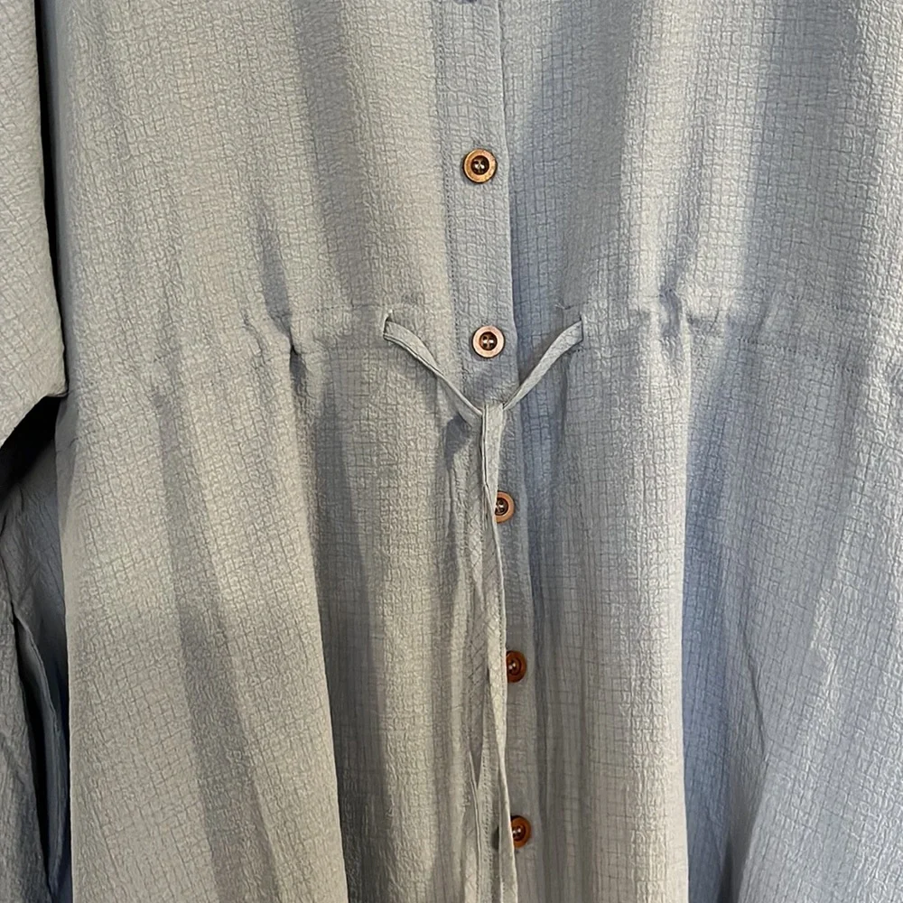 NWT -Solid Color Turn-Down Collar Front Button Casual Dress with cinched waist - Picture 2 of 5